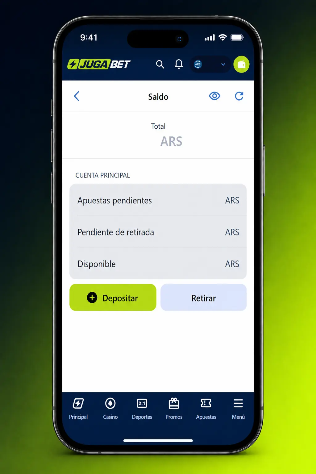 Activación del código promocional en la app de Jugabet desde el celular