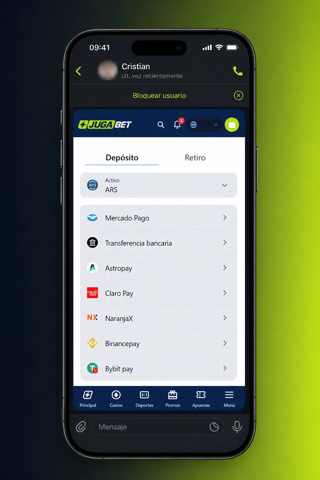 Apuestas de tenis en vivo desde la app de Jugabet con cuotas, estadísticas y notificaciones push