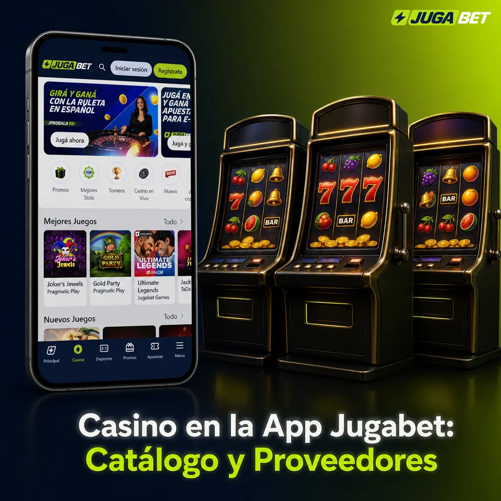 Catálogo de casino en la app Jugabet con tragamonedas, mesas en vivo y juegos crash de Pragmatic Play y Evolution
