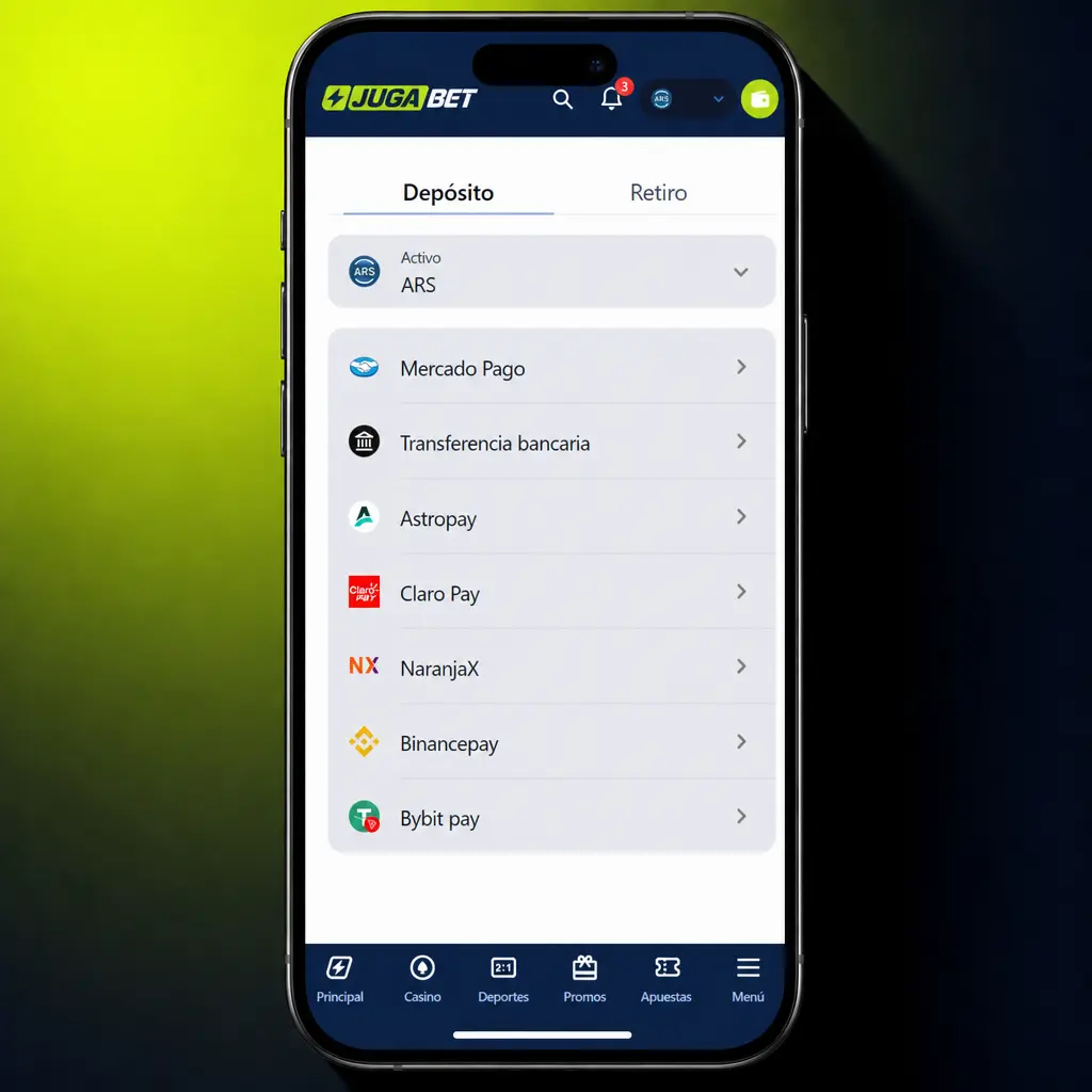 Pasos para realizar una apuesta deportiva en Jugabet: elegir deporte, cuota, monto y confirmar la jugada.