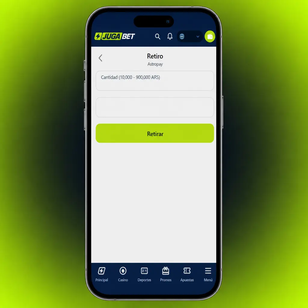 Guía paso a paso para retirar dinero de Jugabet: iniciá sesión, seleccioná Retirar y elegí tu método de pago