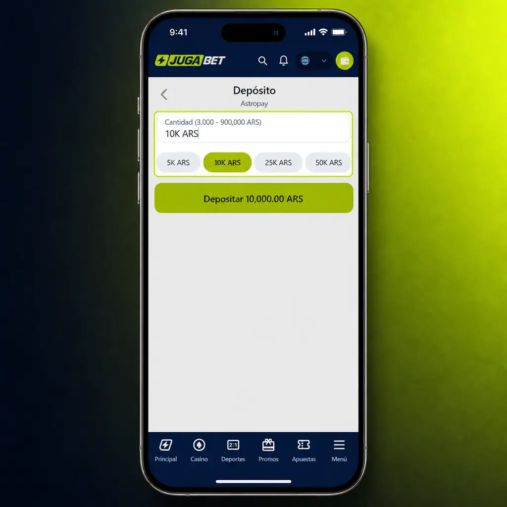 Pasos para depositar dinero en la app Jugabet mediante transferencia, billetera electrónica o criptomoneda.
