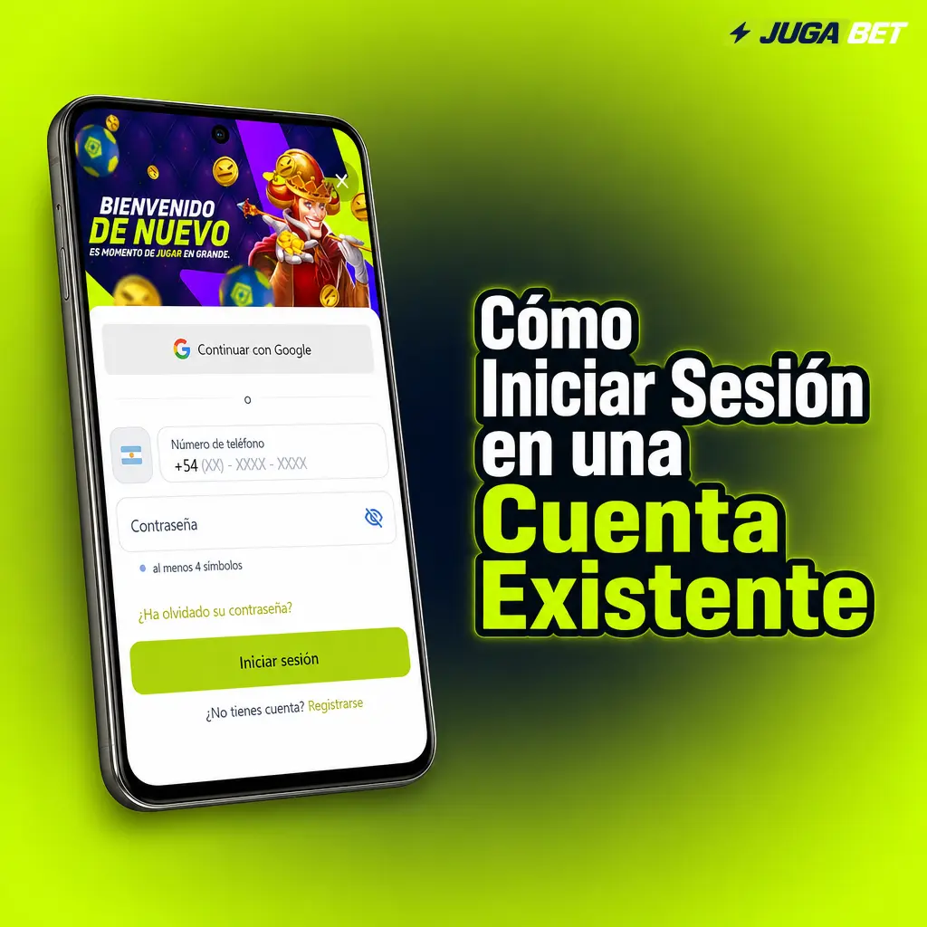 Pantalla de inicio de sesión en la app de Jugabet para acceder a una cuenta existente