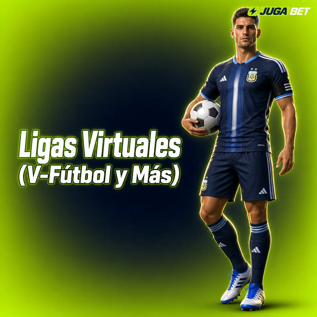 Simulación de V-Fútbol en ligas virtuales de Jugabet, disponible las 24 horas con resultados generados por computadora.