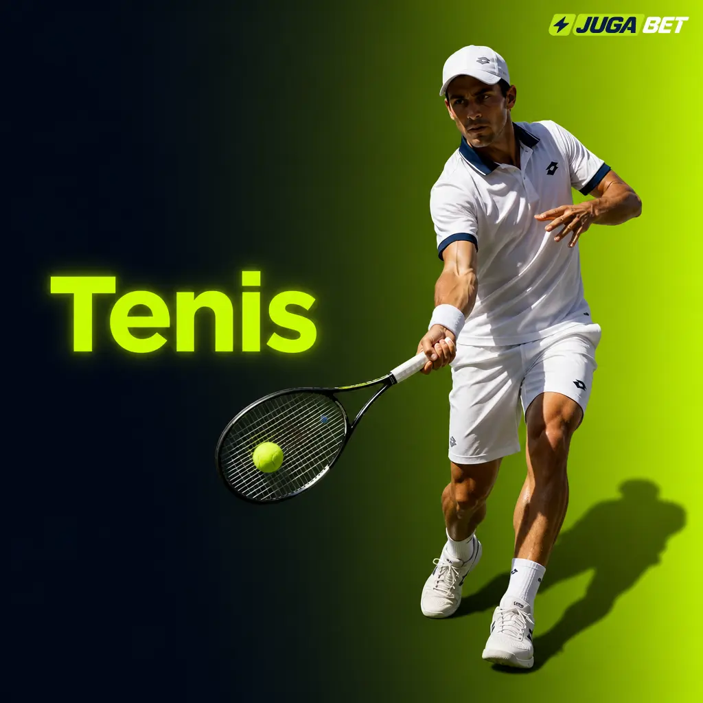 Cancha de tenis con marcador de partido, apuestas en vivo para Grand Slam, ATP y WTA en Jugabet
