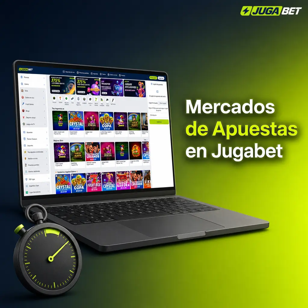 Mercados de apuestas deportivas en Jugabet: 1X2, hándicap, over/under, resultado exacto y más opciones por evento.