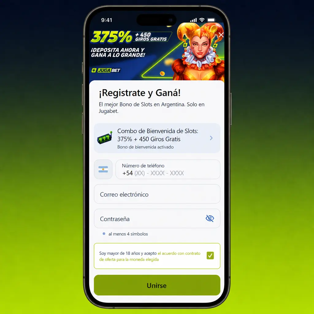 Pasos para registrarte en Jugabet: completá tus datos, creá una contraseña segura y validá tu cuenta para reclamar el bono.