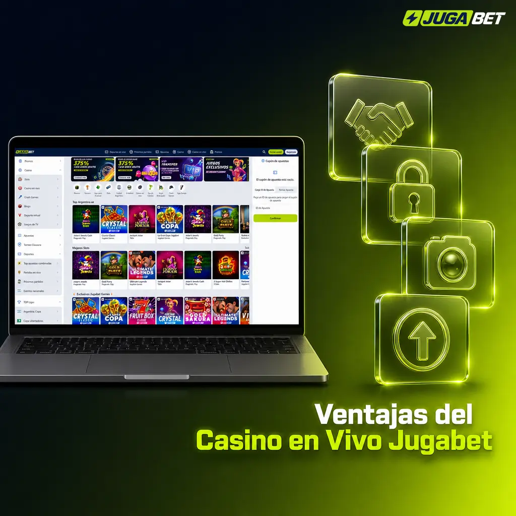 Casino en vivo de Jugabet con crupieres reales, transmisión HD, chat y mesas desde ARS 100 hasta VIP, disponible 24/7.
